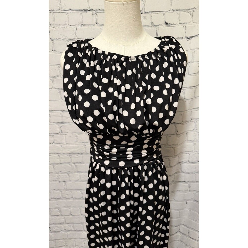 AA Studio black-and-white polka dot dress gathered neckline and Waist Size Small